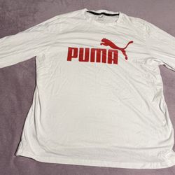 PUMA Men's XL White Cotton Long Sleeve Logo T-Shirt Crew Neck Pullover
