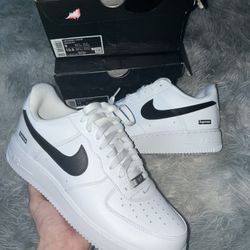 White Black Box logo Supreme Air Force 1’s - Sizes 9 M , 10 M , and 12 M Available 