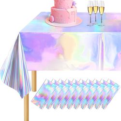 Brandnew  10 Pack Iridescent Tablecloth, Holographic Table Cloth, 54" X 108" Rectangle Disco Table Cloth, Glitter Tablecloth for Fortnite, Graduation,
