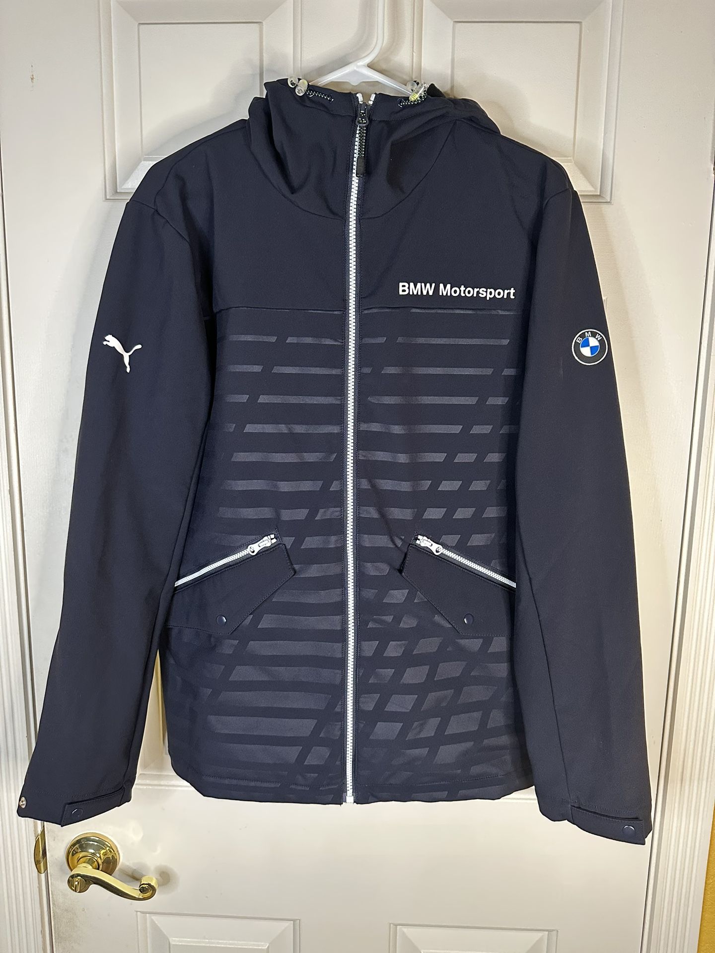 Puma BMW Motorsport Athletic Navy Blue White Zip Up Zipper Pockets Jacket Size S