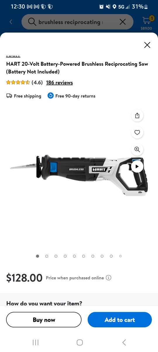 Reciprocating Saw Hart Brushless
