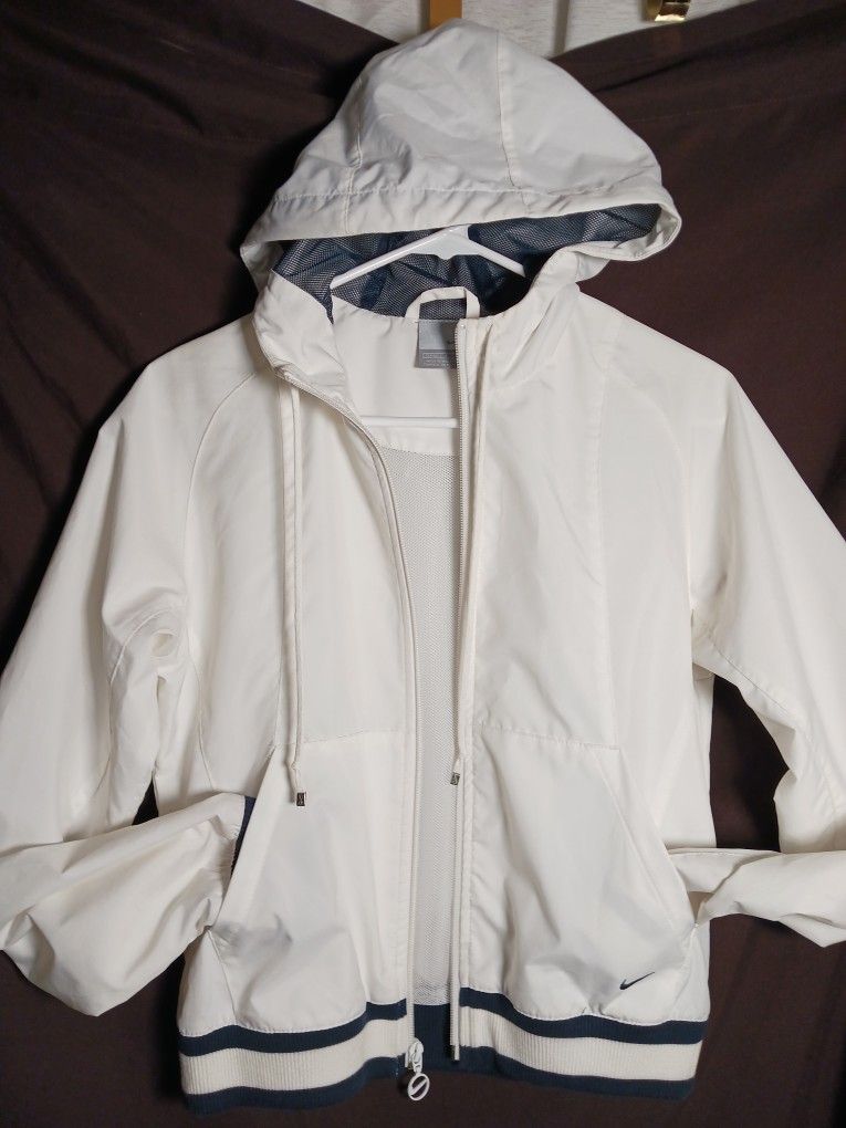 Nike Y2K Vintage Sm Athletic White Blue Hoodie Zip Up Jacket Womens Swoosh Logo