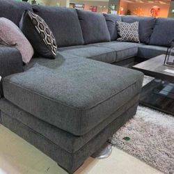 Huge Dark Gray Couch Sectional With Chaise~ Living Room Set 🤩 Financing ✅ Delivery Available 💥
