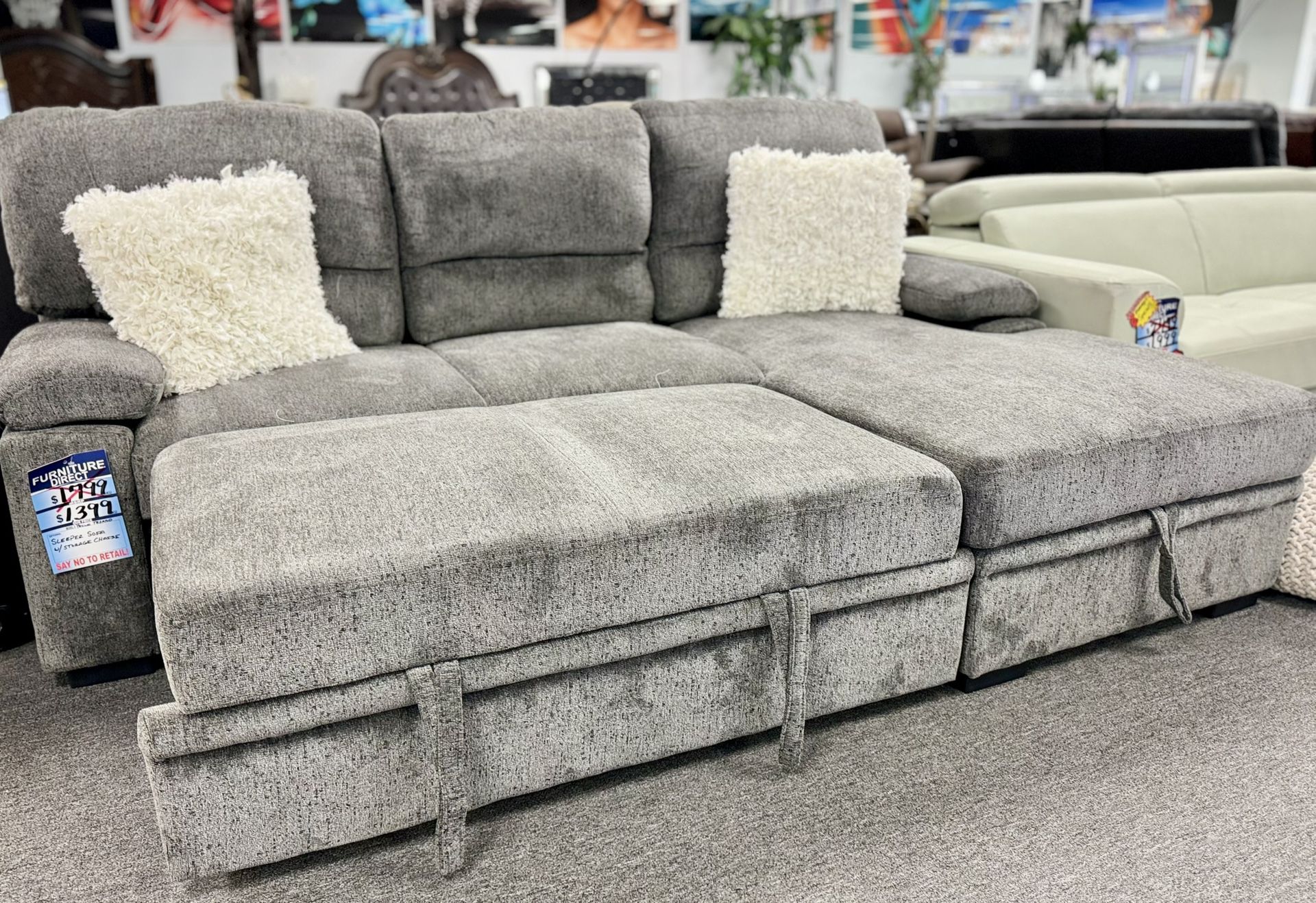 Weekend Deals👍Beautiful Grey Pull Out Sleeper Sectional Available Limited Time Offer $999🚨