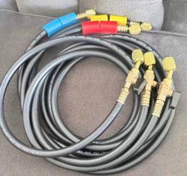 HR3B - ¼” Ball Valve Hose Set - 5 ft Refrigerant Charging & Recovery Hoses - A2L Compatible - 3-Pack
