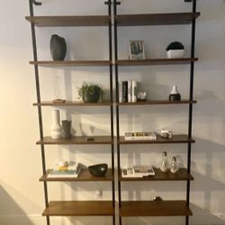 2x CB2 Helix 96” Walnut Wall-Mount Bookshelves – Like New – $600