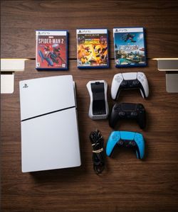 PS5 Slim Console Bundle with 3 Games and 3 Controllers