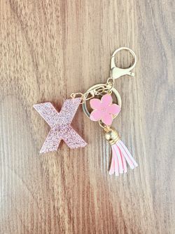 Pink Glitter Keychain Letter X