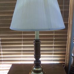 Oak And Brass Lamps - Pair