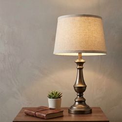  Brushed Nickel Table Lamps (2) with Linen Shades