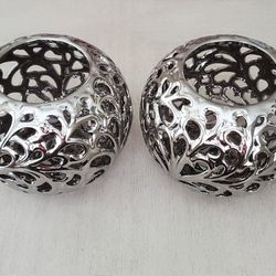 2 Silver Center Pieces 8" diameter 6" tall