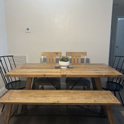 Rustic Farmhouse Wood Dining Table With Chairs And Bench