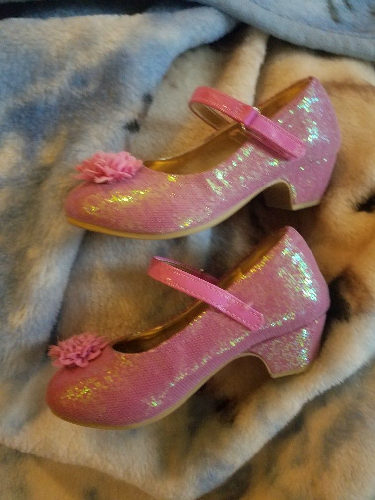 Disney Princess Heels Shoes Dress Up Dressy Play Sparkling Pink Flower Girls 9