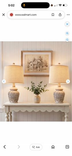 Oneach Retro Table Lamps for Living Room Bedroom 18.5" Farmhouse Set of 2 Nightstands Lamp Bedside Resin