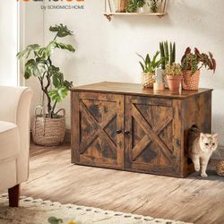 Feandrea PCL002X01 Cat Litter Tray with Removable Divider, Litter Cover, Table, 80 x 53 x 50 cm, Rustic Brown - Brand New