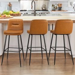 Bar Stools set of 3, Double-Layer Faux Leather Upholstered Counter Height Bar Stools with Back and Footrest for Kitchen Island