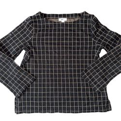 J Jill Ponte Black Camel Plaid Windowpane Long Sleeve Boat Neck Top  Womens Small