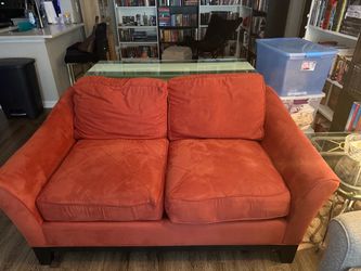 Orange Microsuede Loveseat with Back Cushions