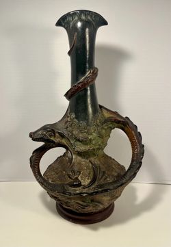 RARE 1908 Art Nouveau Bohemian Dragon Vase by August Otto for Johann Maresch 17.8”