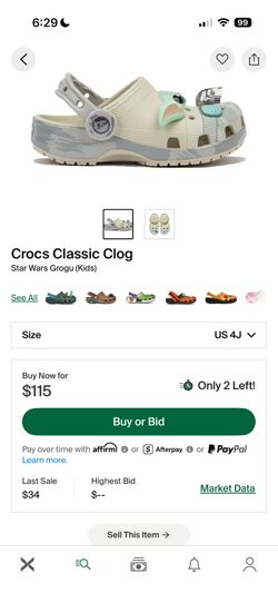 Star Wars Grogu Baby Yoda Crocs Boys size J4