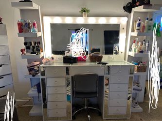 vanity and shelves