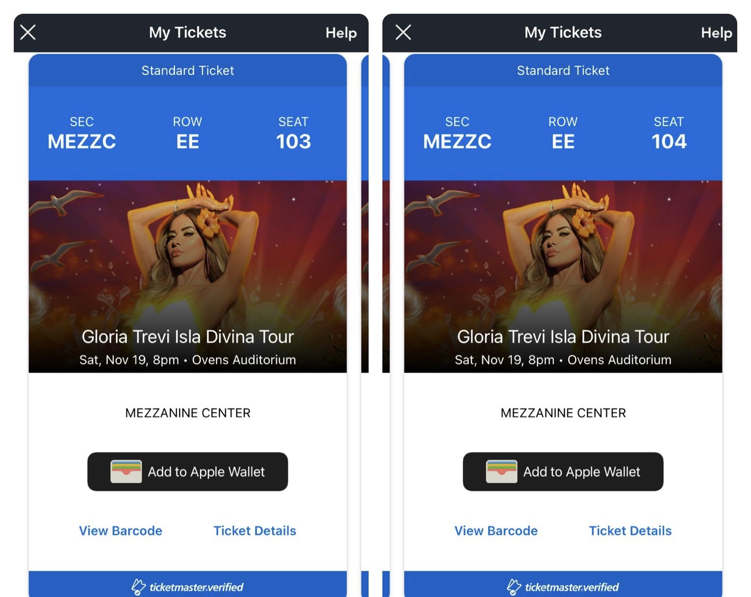 2 Gloria Trevi Concert Tickets ( $100 Each )