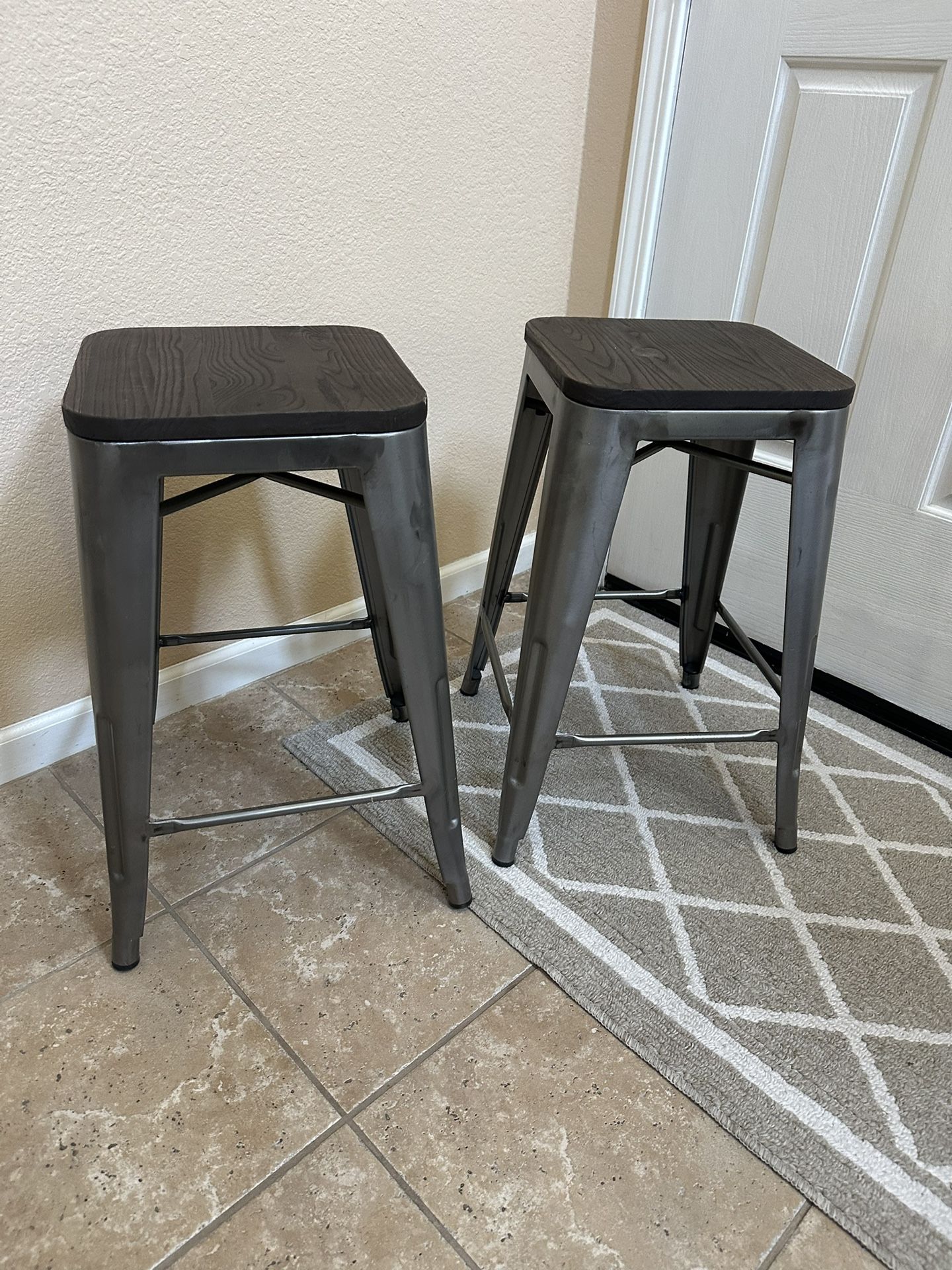 2 Matching Wood & Metal Bar Stools, 23.25” tall