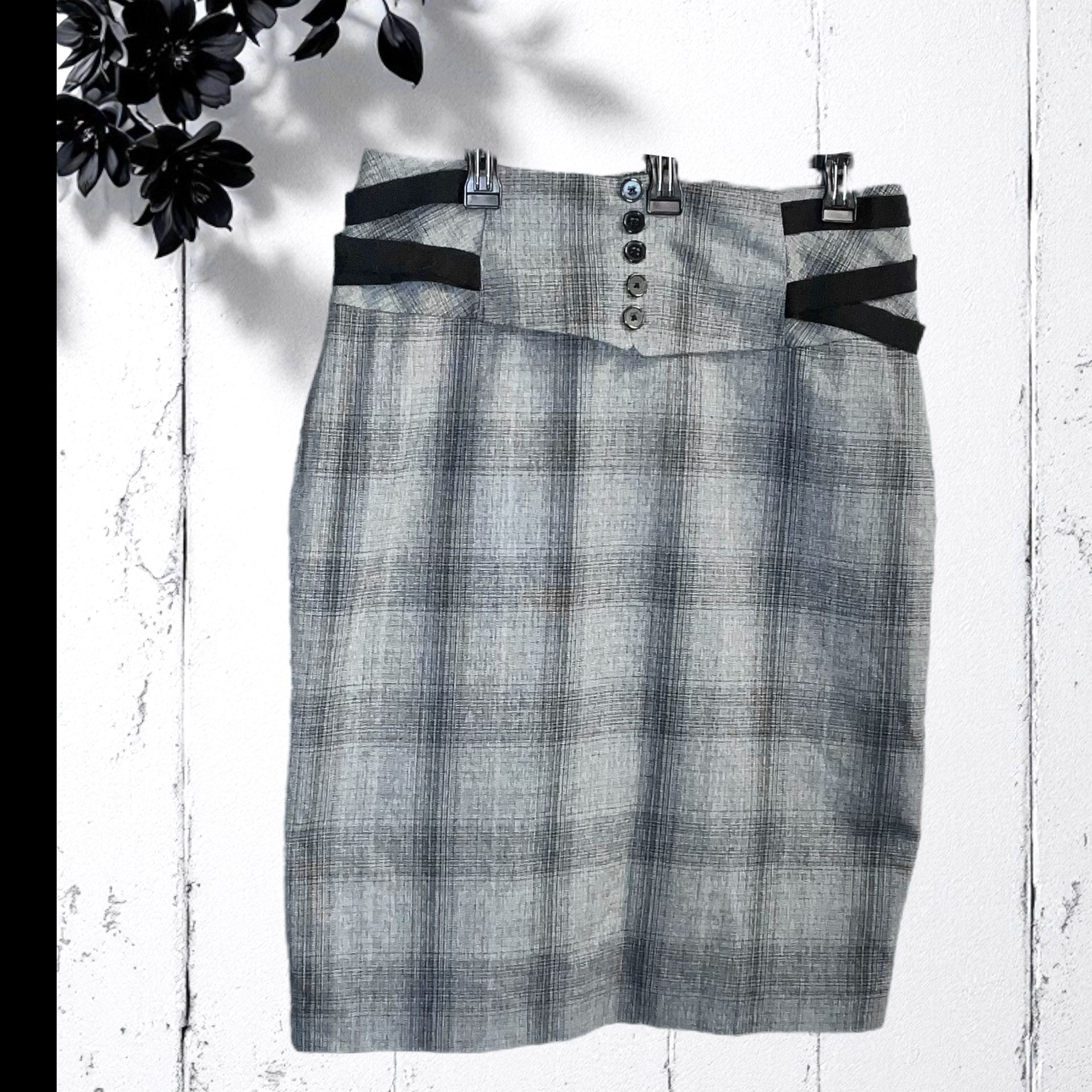 Worthington Gray & Black Plaid Lined Skirt Women Size 16
