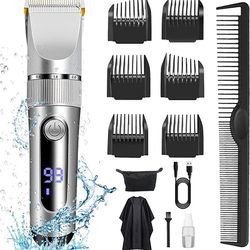 WALLE Electric Hair Clippers for Men - Profesional Hair Trimmers Set IPX7 Waterproof LED Display Rechargeable Cordless Quite Hair Cutting Kit Barber T