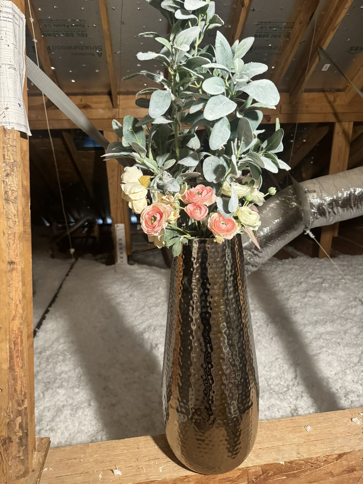 Tall Vase Silver With Flowers Floral Arrangement 