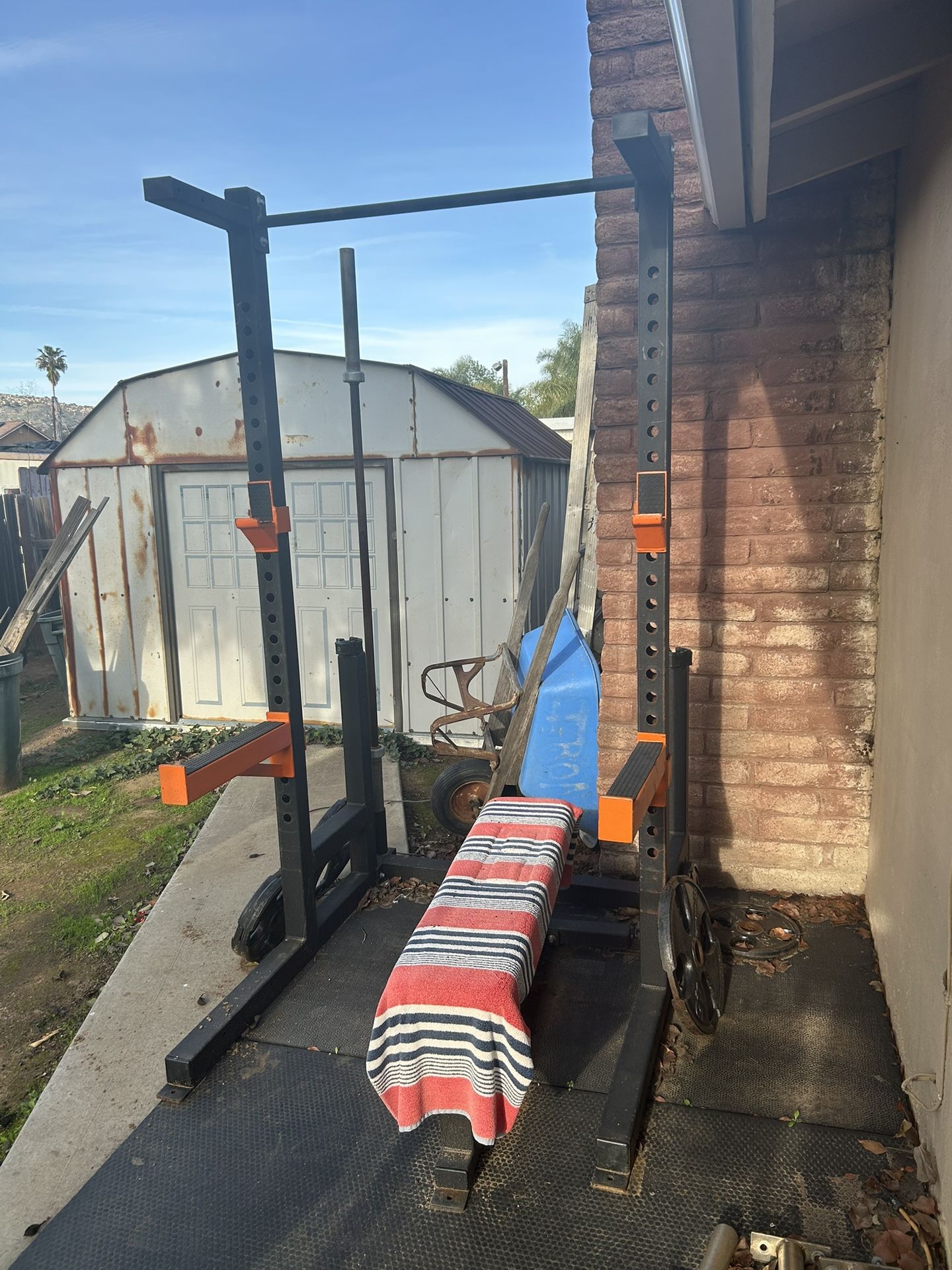 Squat Rack, With Weights And 2 Benches