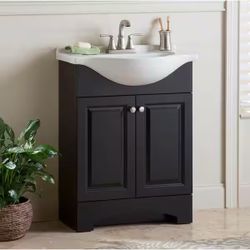 Glacier Bay Chelsea 26 in. Single Sink Charcoal Bath Vanity with White Porcelain Top (Assembled)