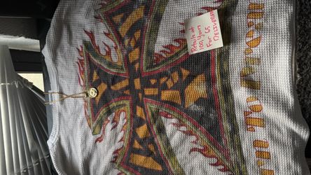 Valelives Graphic Thermal Waffle Knit Top with Cross Print
