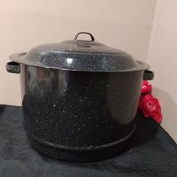 Vintage speckled stock pot with lid