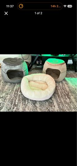 2 cat caves and 1 cat bed