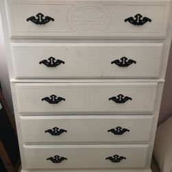 Vintage Wood Tall Boy Farmhouse Dresser - White