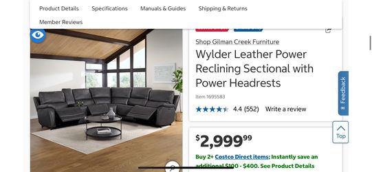 Wylder Leather Power Reclining Sectional with Power Headrests 5 pc $900