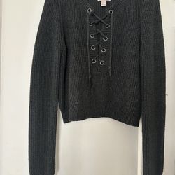 Lace Up Sweater Dark Grey