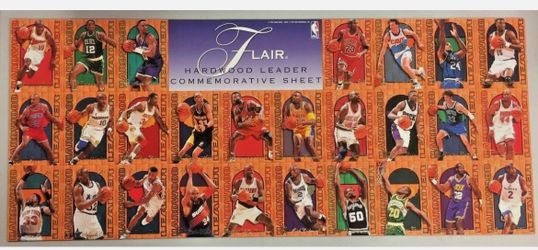 Uncut Sheet of (27) 1995-96 Fleer Flair Hardwood Leaders Basketball Cards with #4 Michael Jordan, #21 Charles Barkley, #19 Shaquille O'Neal, #24 David
