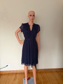 JBS Navy Blue Polka Dot Chiffon Dress – Size 6