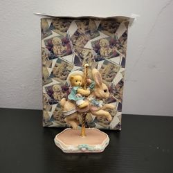 NIB Cherished Teddies ; Bear Riding Bunny Carousel Series #505579