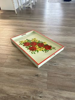 Big wood tray w/ Rose painting