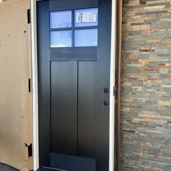 Regency 36 in. × 80 in. 4 Lite 1/4 Toplite LHIS Clear Glass Onyx Stained Fir Grain Fiberglass Prehung Front Door