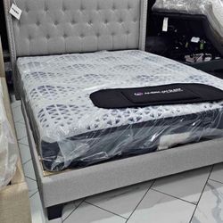 New In Box Full, Queen And King Size Grey Platform Bed Frame 
