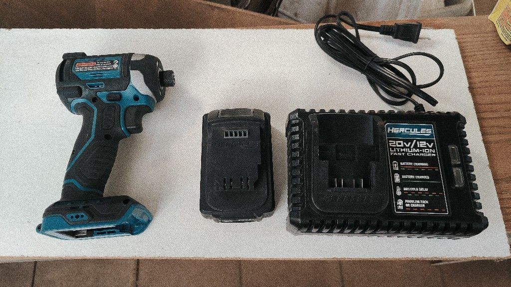 59421HERCULES 20V Brushless Cordless 1/4 in. Compact 3 Speed Impact Driver，20V Battery & Charger set
