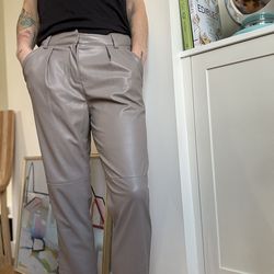 Topshop Women’s Taupe faux leather high waisted peg trousers - Size 4 Petite