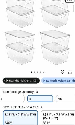Vtopmart 8 Pack Clear Stackable Storage Bins with Lids and Handles, Large BPA-free Plastic, Organize Vertically, For Pantry Kitchen Fridge Cabinet Clo