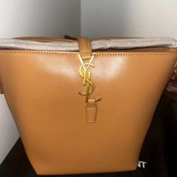 YSL Tan Leather Bucket Bag