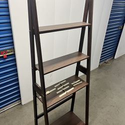 Ladder Bookshelf Organizer, 5-Tier, Solid Rubberwood Frame, Walnut Finish