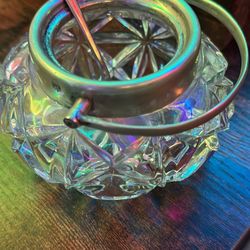 Antique crystal and silver-plated sugar bowl or preserve/jam container, often referred to as a biscu